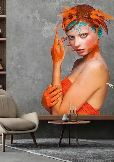 Foto van een vrouw op de muur geprint in een wachtruimte.