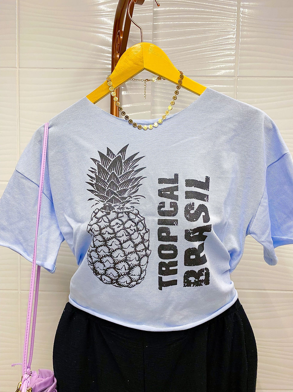Miniatura: Cropped Tshirt Tropical Brasil azul claro