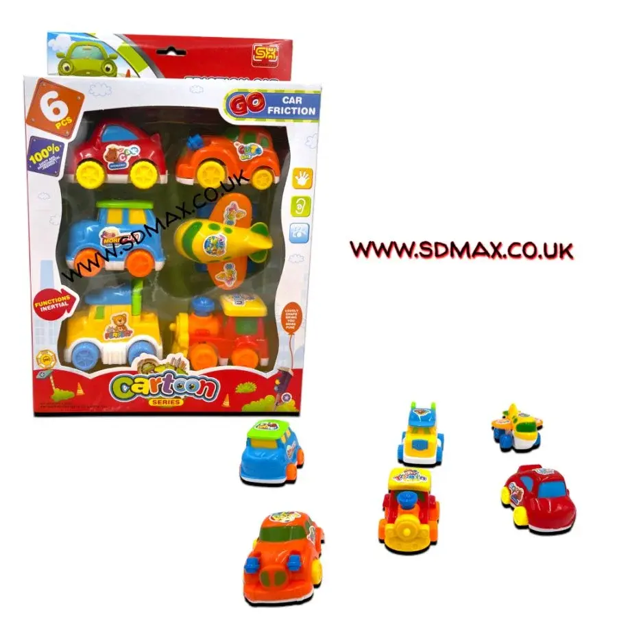 Friction Powered Toy Cars | 6 Models Color Cartoon Inertia Cars – 1308T1 Curio