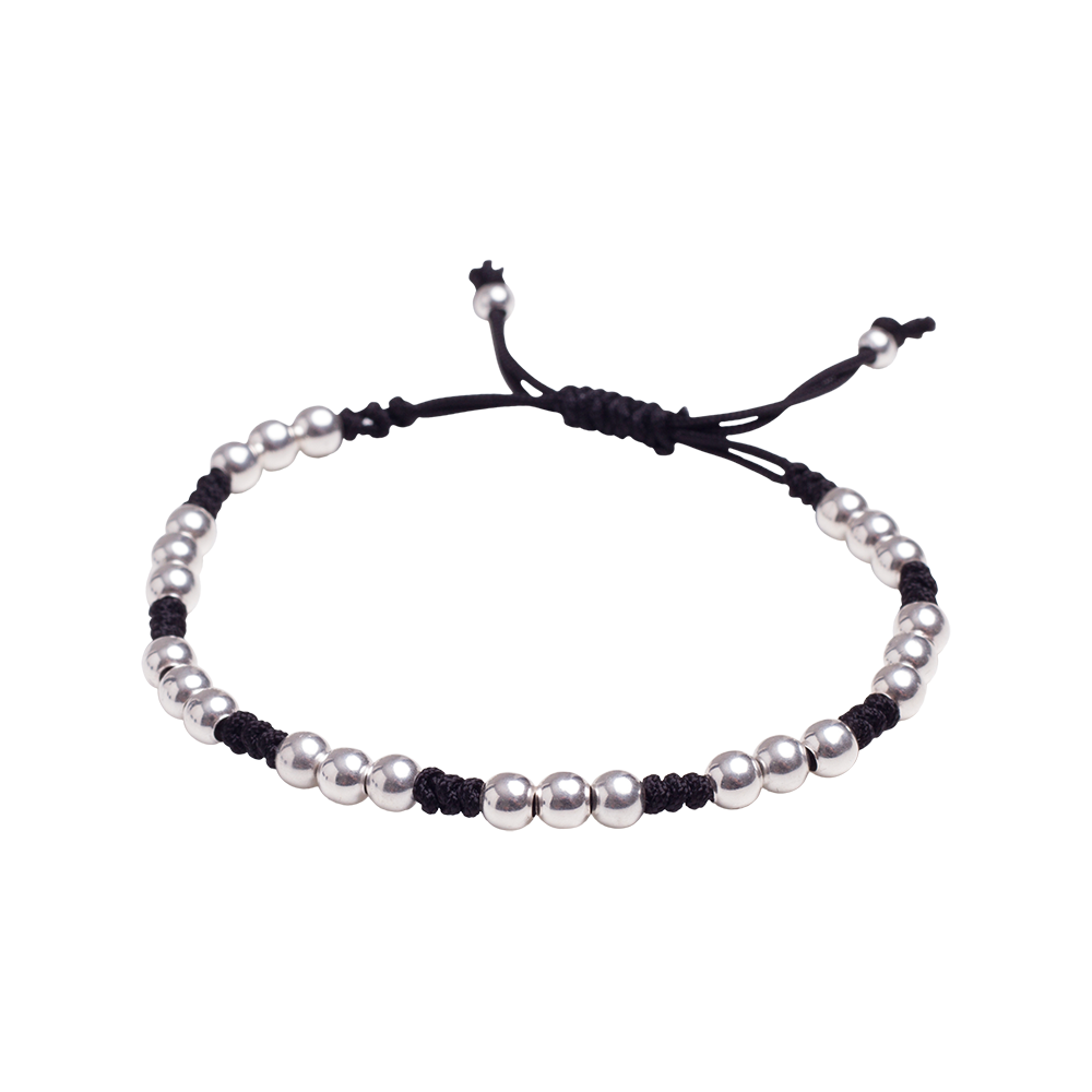 Pulseira Masculina Lank Macrame Prata Preta