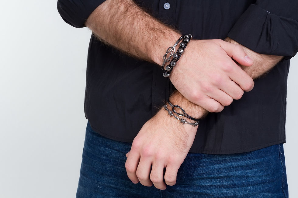 Miniatura: Pulseira Masculina Lank Prata Ródio Negro