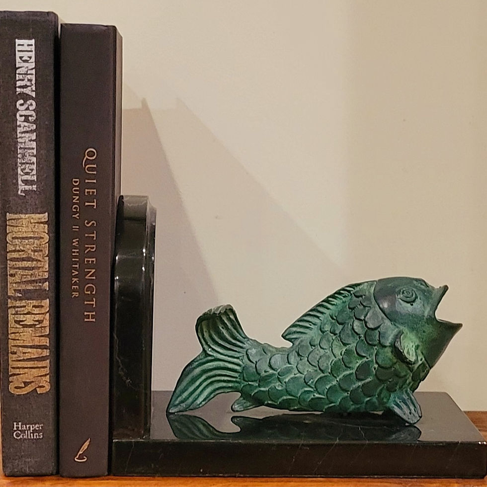 Thumbnail: VTG Solid Bronze Fish with Green Patina Bookend
