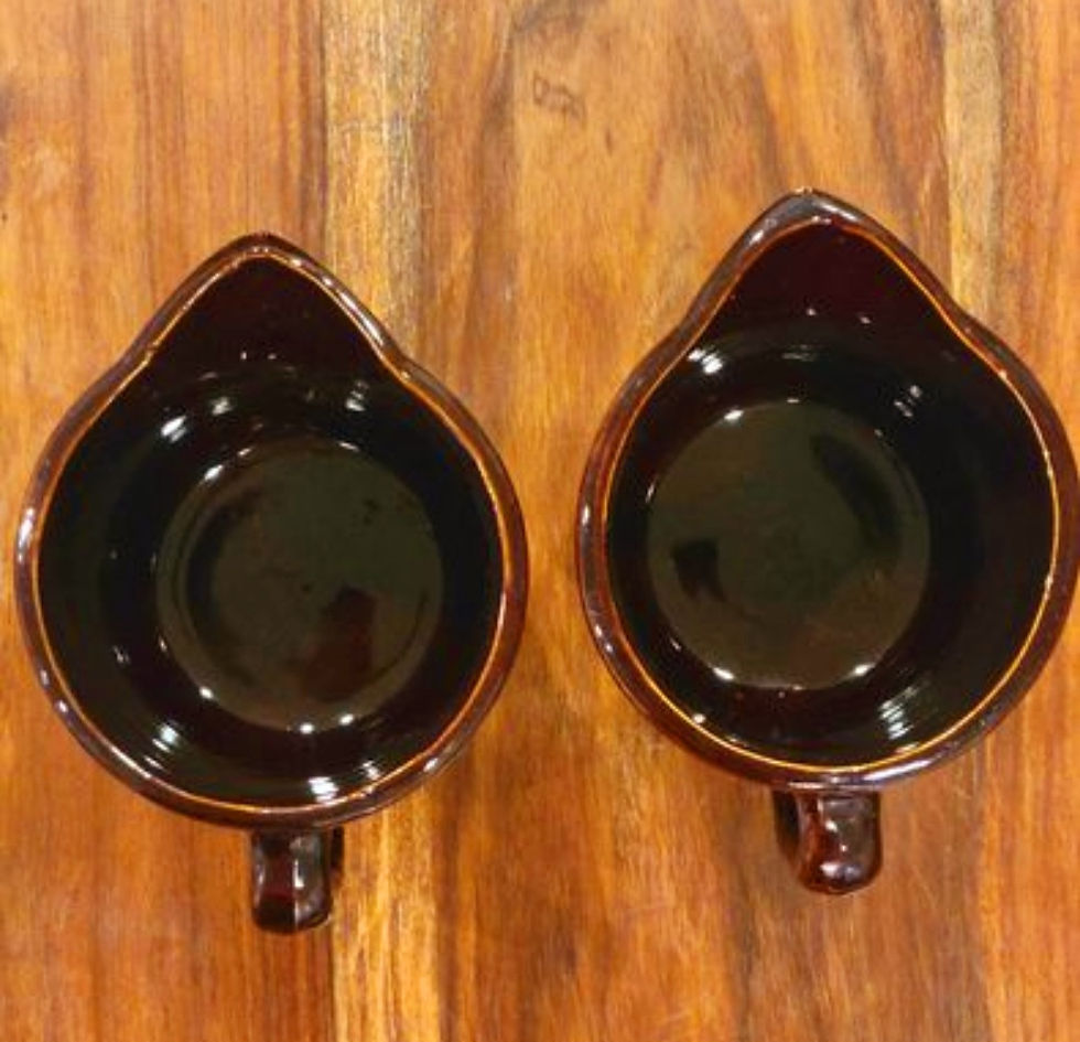 Thumbnail: VTG Brown Ribbed Glazed Pitcher Pair (2) 5"