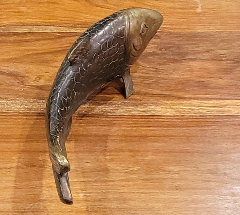 Thumbnail: VTG Large Brass Koi Fish Statue 12"