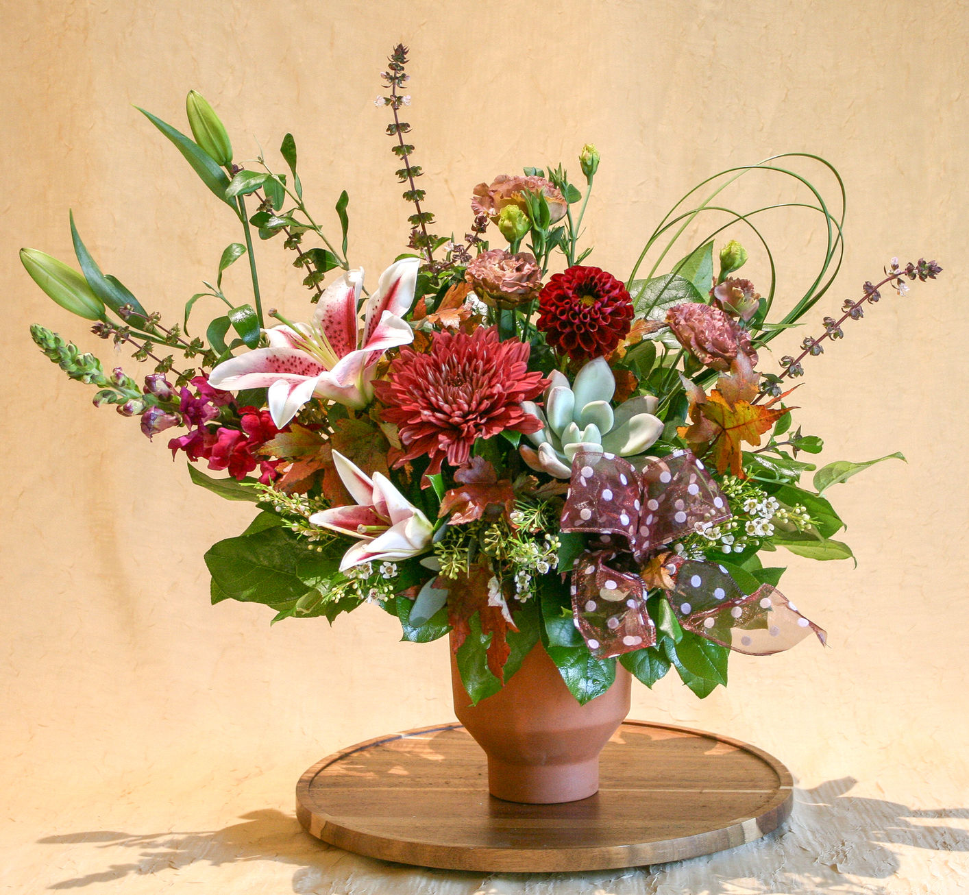 Fall Floral Arrangement in Terracotta vase Available for local Sacramento Deliv