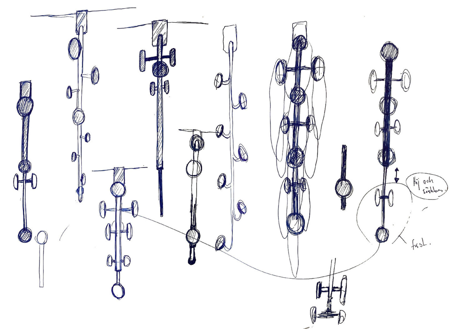 Bärfis early concept sketch—a hand-drawn exploration of a Scandinavian-inspired over-the-door hook system by Gustav. Featuring multiple circular elements and structural variations, shaping an innovative storage solution for modern interiors.