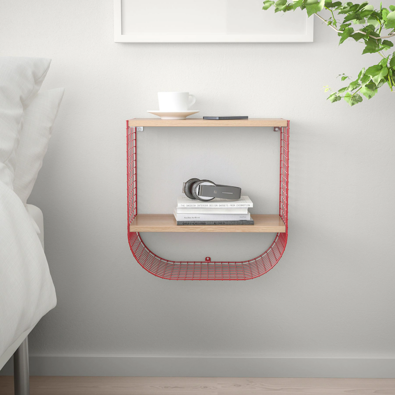 - Svenshult—a contemporary wire-frame wall shelf by Gustav Carlberg, featuring curved metal supports and wooden surfaces for stylish storage in modern interiors.