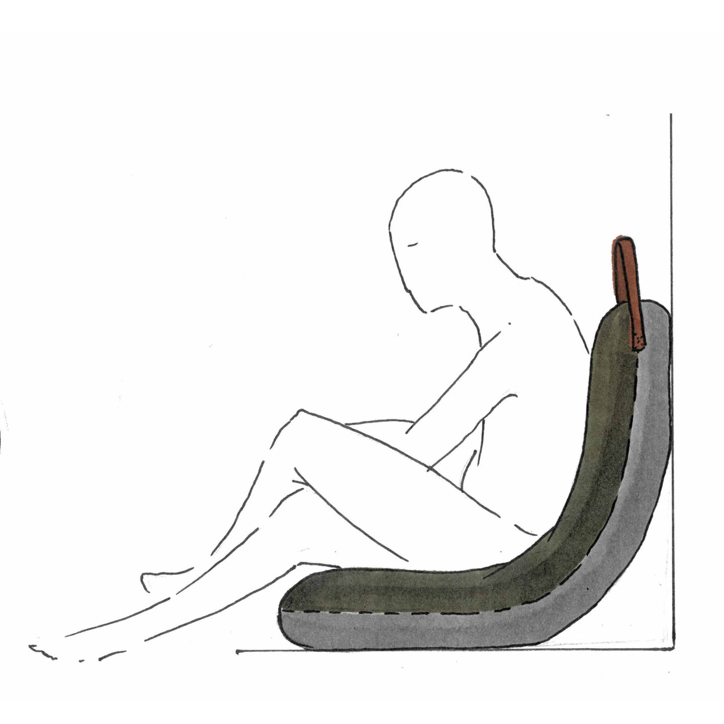 - Dihult—a concept sketch by Gustav Carlberg, illustrating the development of a leaf-shaped floor pillow designed for ergonomic comfort and small-space living.
- Dihult—an early design sketch by Gustav Carlberg, showing form exploration for a versatile floor pillow that doubles as stylish wall decor.
- Dihult—a hand-drawn sketch by Gustav Carlberg, detailing the functionality and organic shape of a flexible, space-saving floor cushion.