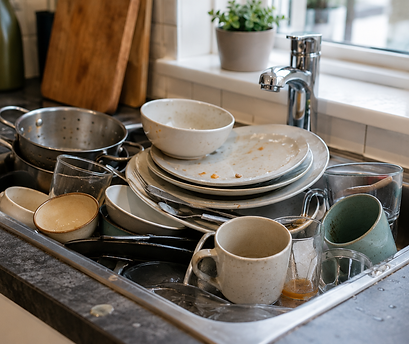 dirty dishes in the sink