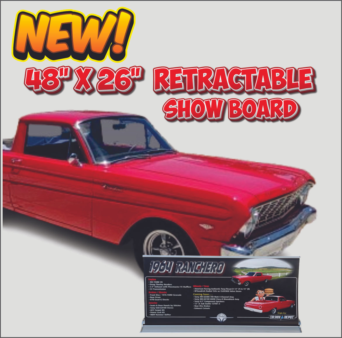 48" X 26" Tilt Back Retractable Show Board