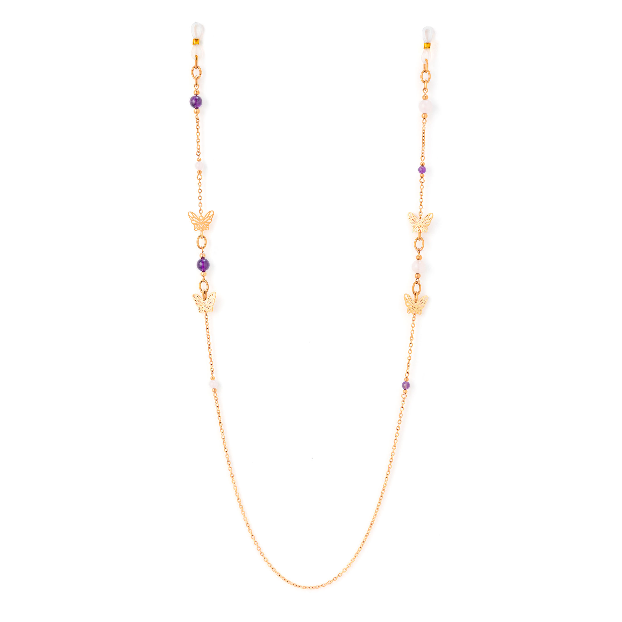 Rose Gold Amethyst and Pink Quartz Eyewear Bubble Chain