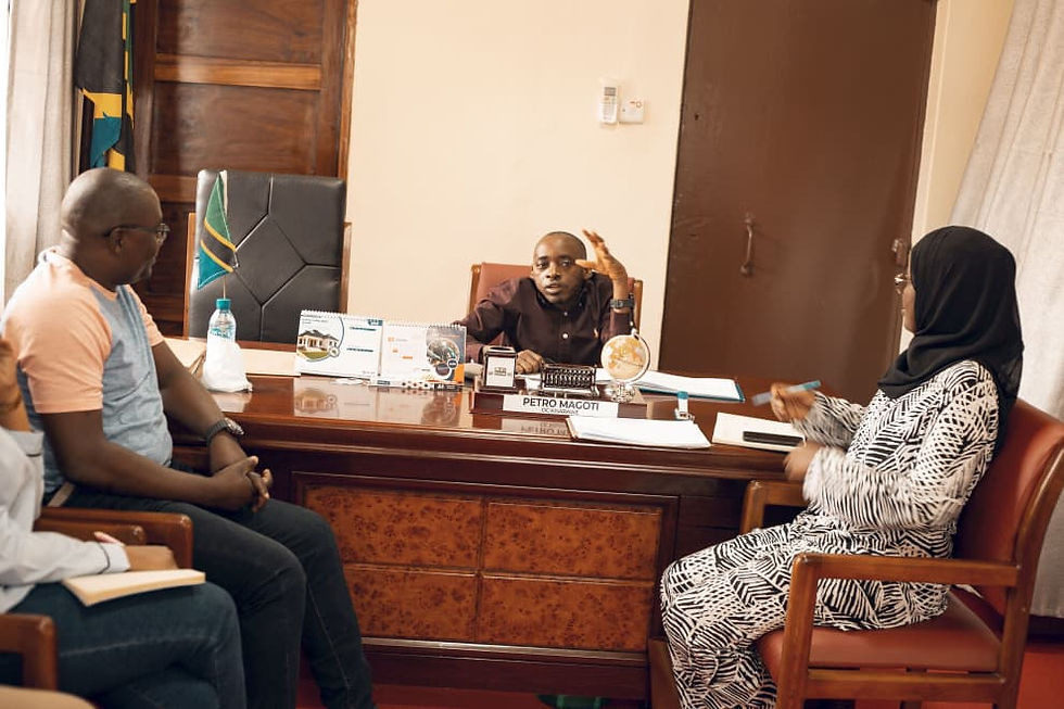 L-R: Mr. Michael Marwa (National Child Helpline Director), Hon. Petro Magoti (DC, Kisarawe), and Ms. Fatuma Kamramba (C-SEMA Head of Programs) during a strategic briefing on community safeguarding efforts.