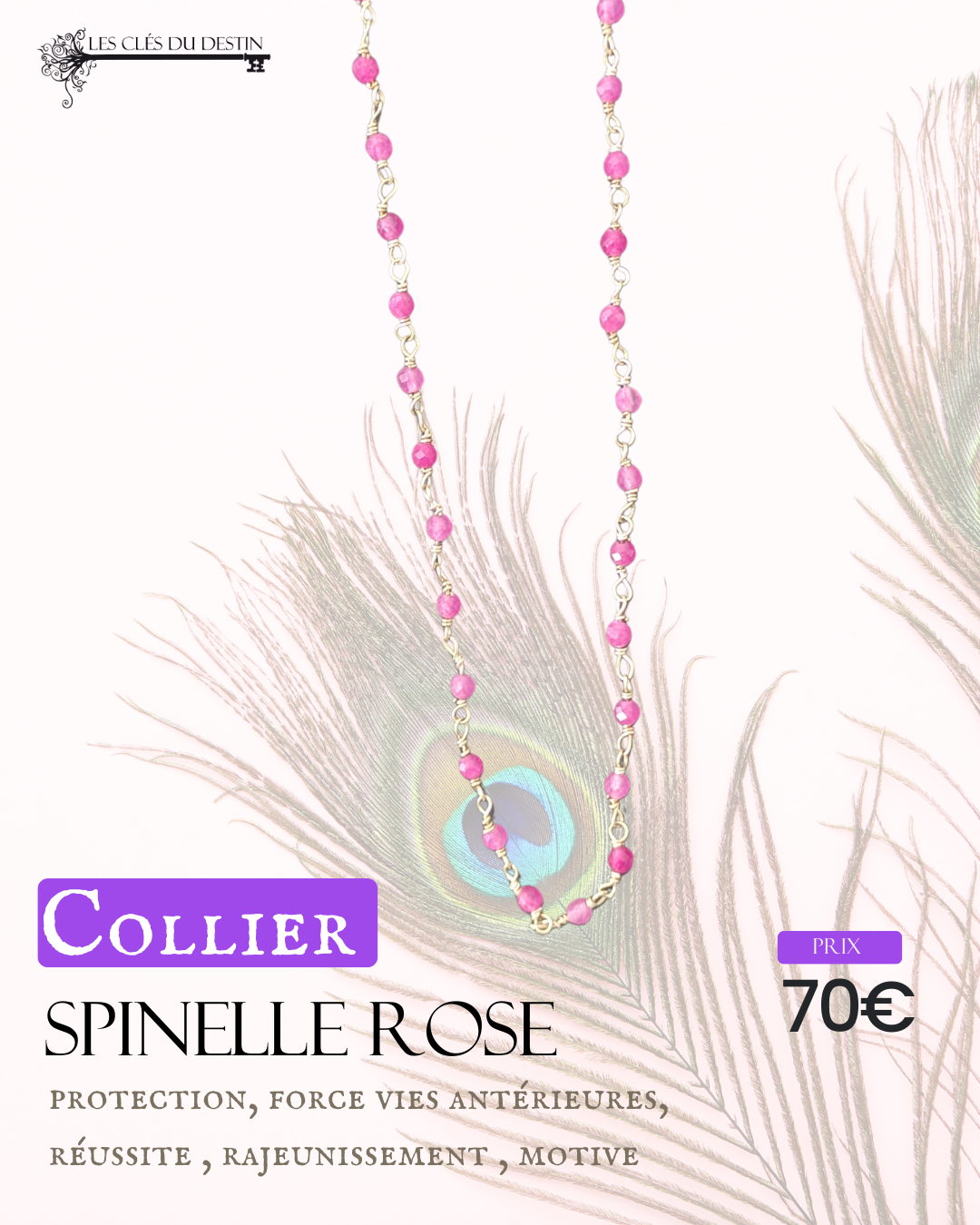 Spinelle rose collier chaine 