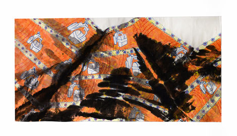 קומפוזיציה מופשטת
רקע כתום-לבן עם אלמנטים גרפיים שחורים עזים. האובייקטים והקווים נראים חדים ומתקיפים, כמו תגובה רגשית חזקה למשטח המסודר שמתחת.