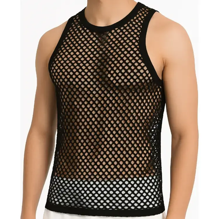 Mesh Tanktop Schwarz – Grobmaschiges Netzshirt aus Polyester