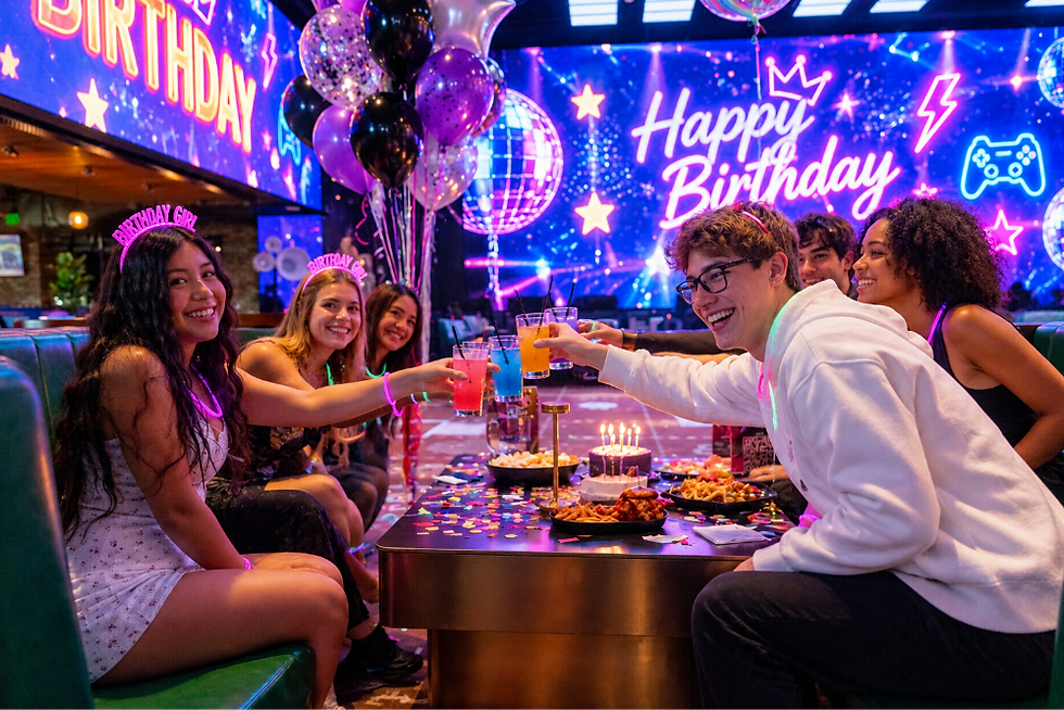 Guests enjoying VR party games and immersive entertainment at a birthday party venue in downtown Bellevue
