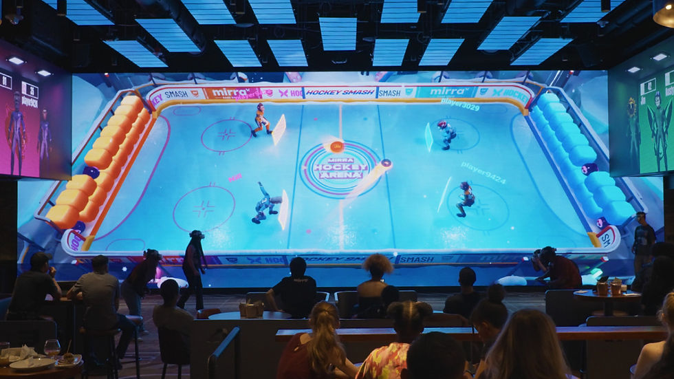 Group playing VR party games in Bellevue at Mirra entertainment venue