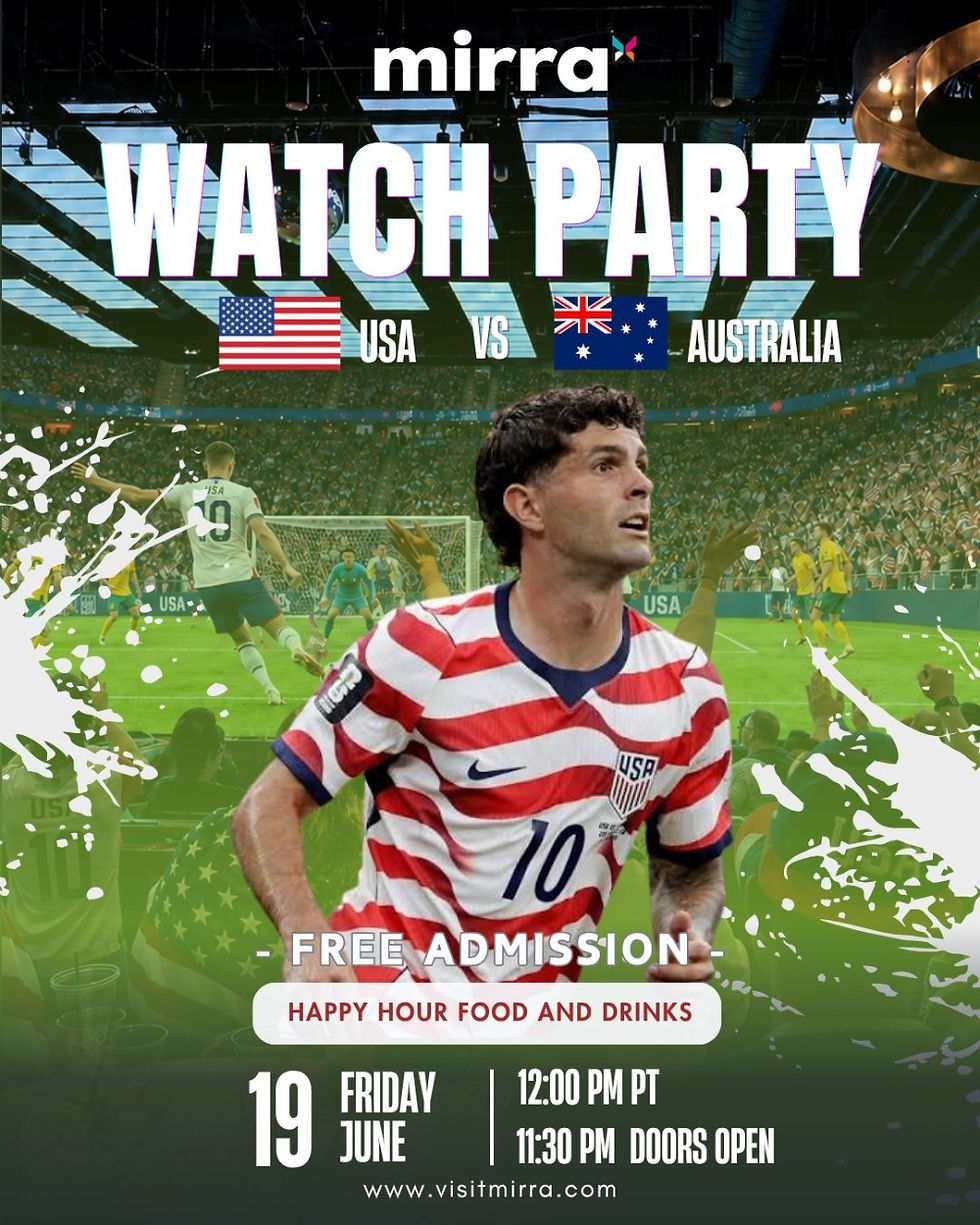 Fans are invited to Mirra Bellevue’s USA vs Australia World Cup watch party featuring free admission, happy hour food and drinks, and immersive big-screen viewing in Bellevue, Washington.