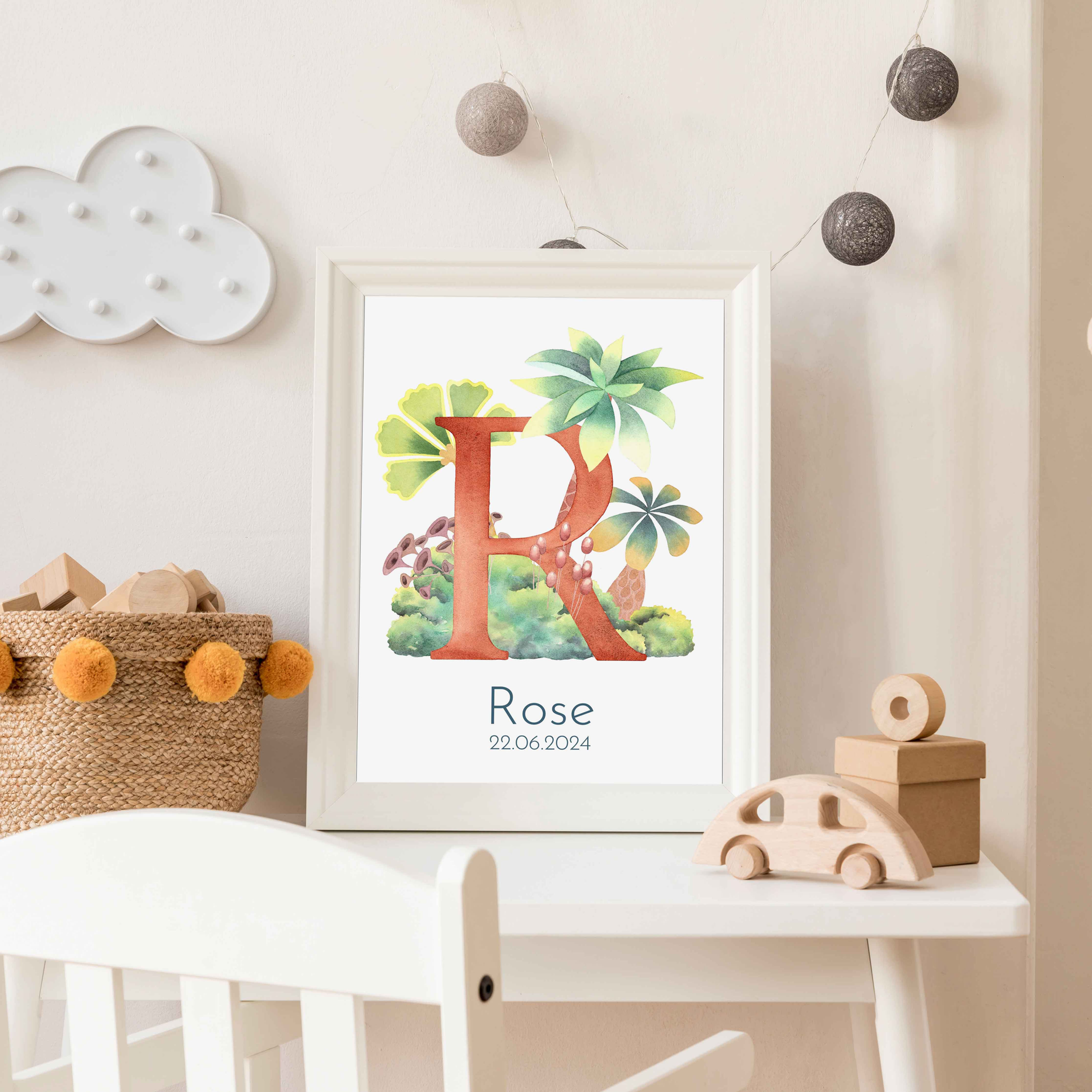 Lettre R peinte à l'aquarelle dans un paysage exotique à personnaliser