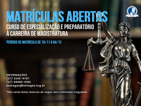 Matrículas abertas para o Curso Preparatório de Magistratura