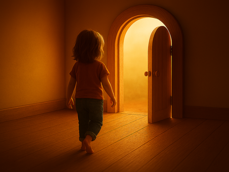 A child walking towards a door of opportunity