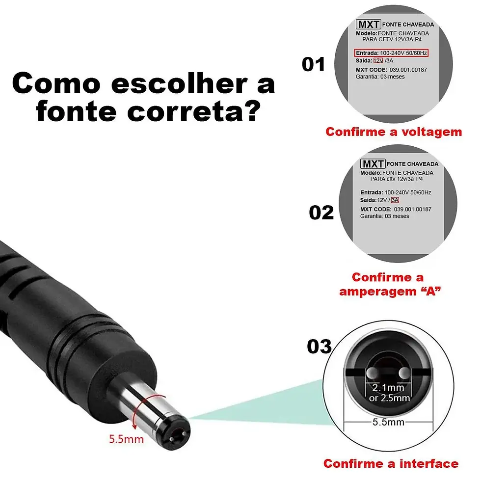 Miniatura: Fonte Chaveada Ac/dc Para Uso Geral Led Cftv 12v 3a Bivolt - Mxt
