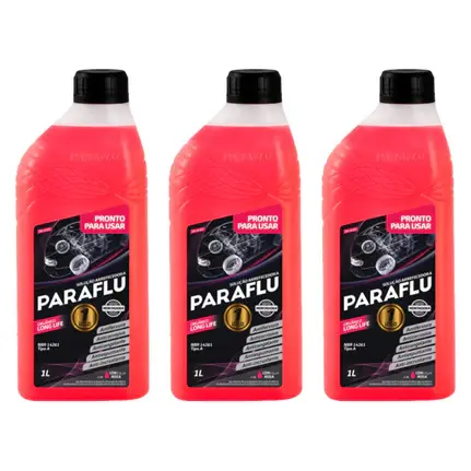 Kit 3 Litros Aditivo Radiador PARAFLU ORIGINAL Rosa Pronto Para Uso