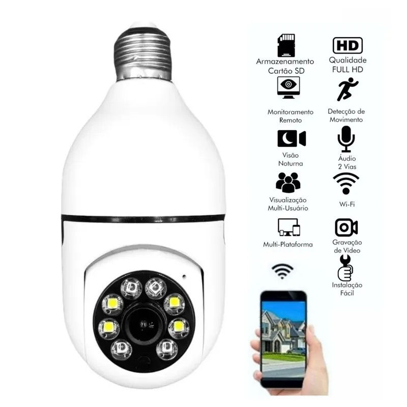 Miniatura: Camera segurança wifi IP sem fio 360  encaixe lampada App Yusee