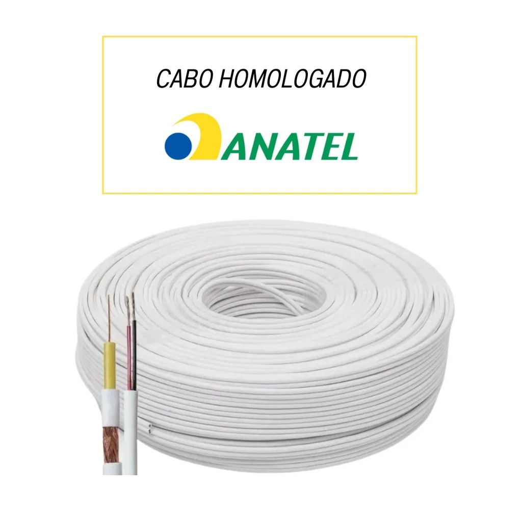 Cabo Coaxial Com 100mts P/ Câmeras Homologado Anatel