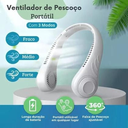 Miniatura: Ventilador de pescoço flexível portátil de 3 velocidades, recarregável,  branco