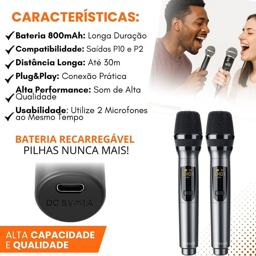 Miniatura: Kit 2 Microfone Sem Fio Profissional Dinamico Recarregavel