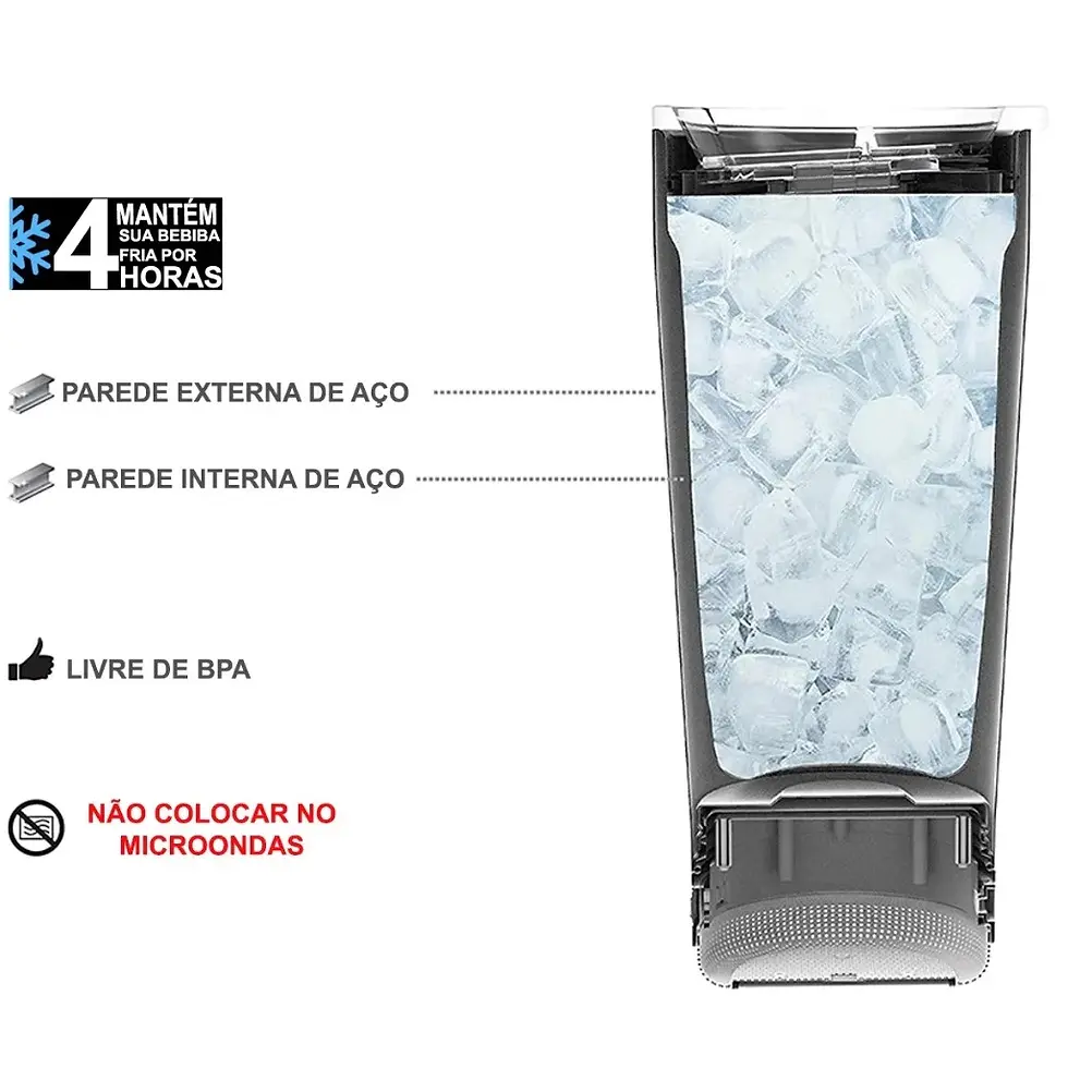 Miniatura: Copo térmico Com Som inox com tampa abridor e caixa de som com bluetooth