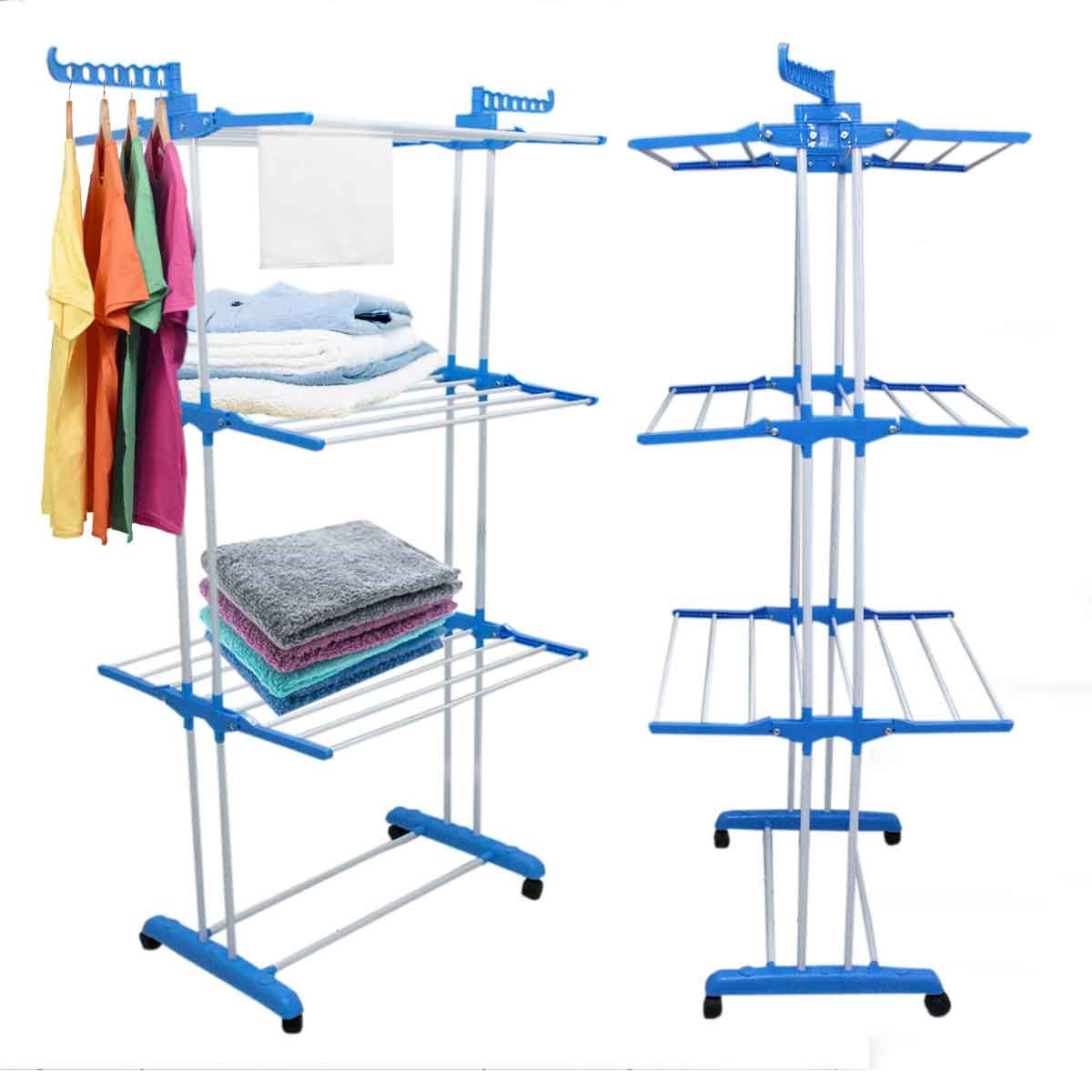 Varal Chão Roupas 3 Andares Retrátil Dobrável Aço Inox Altura 168 cm