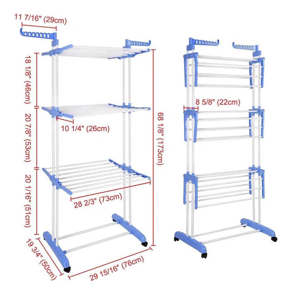 Miniatura: Varal Chão Roupas 3 Andares Retrátil Dobrável Aço Inox Altura 168 cm
