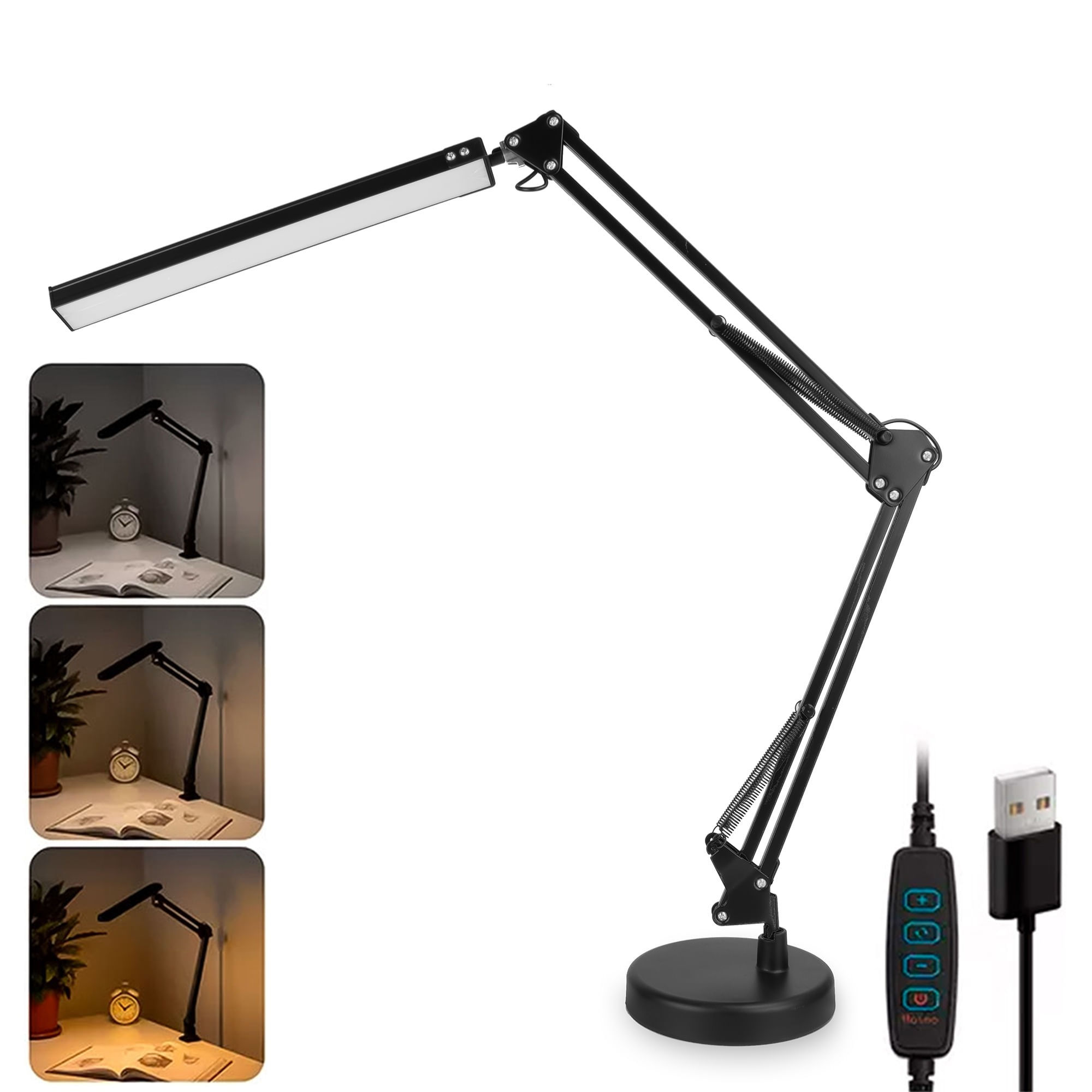 Luminária De Mesa Led Com Braço Articulado E Presilha, 3 Níveis De Brilho,e