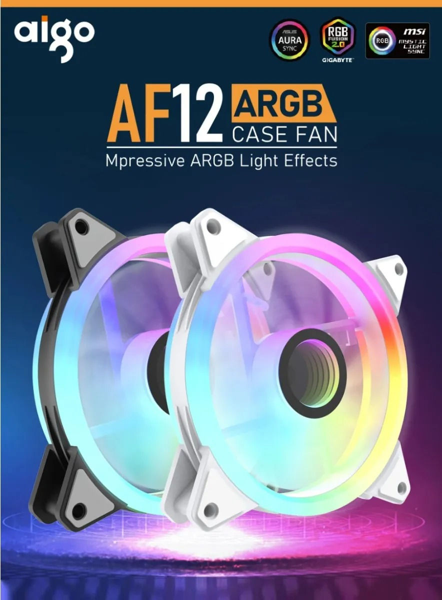 Miniatura: Cooler Ventoinha RGB  Aigo  AF-12 , 120mm, Branco-PRO-SINGLE-WH