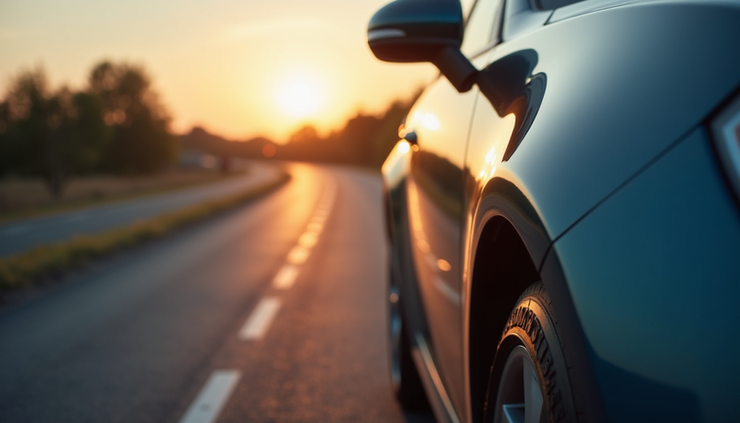 Close-up view of a polished car exterior reflecting sunlight