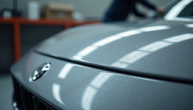 Close-up view of a polished car hood ready for ceramic coating