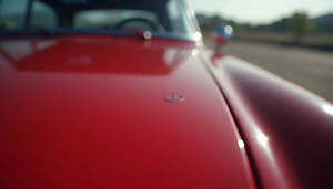Close-up view of a polished car hood showing flawless paint finish