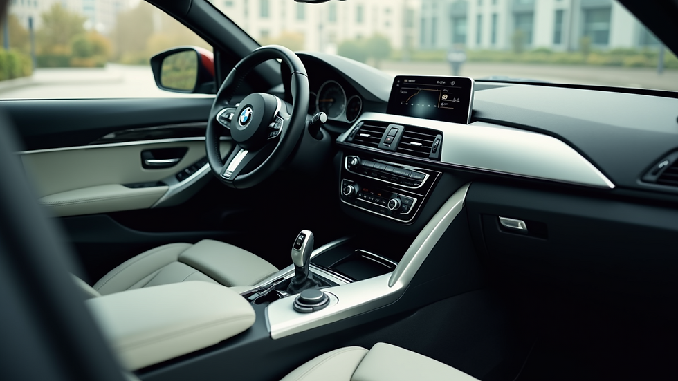 High angle view of a clean vehicle interior with organized features