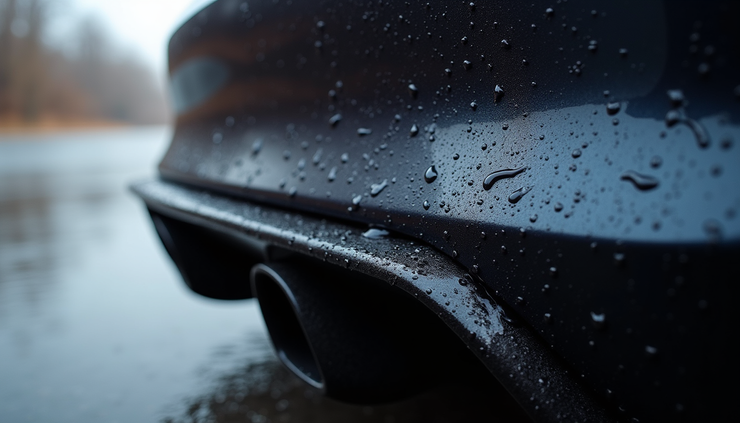 Close-up view of a shiny car bumper after ceramic coating