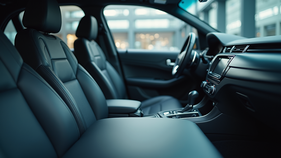 Eye-level view of a clean and shiny car interior after detailing