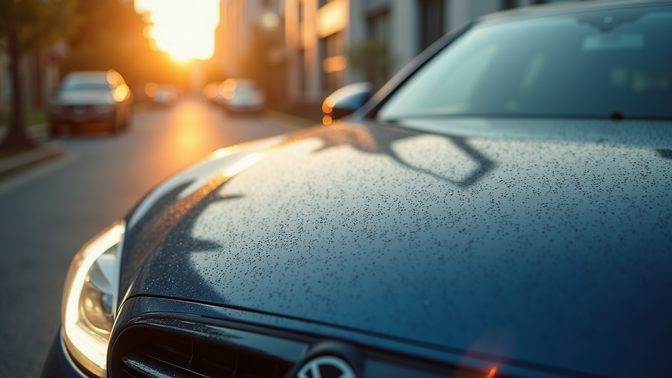 Wide angle view of a sparkling clean car exterior