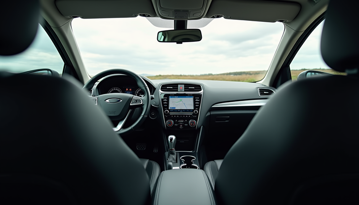 Eye-level view of a spotless car interior with clean upholstery and dashboard