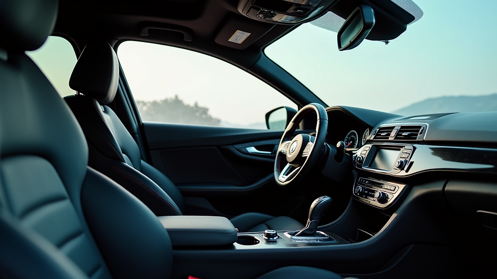 Eye-level view of a clean and detailed car interior with leather seats