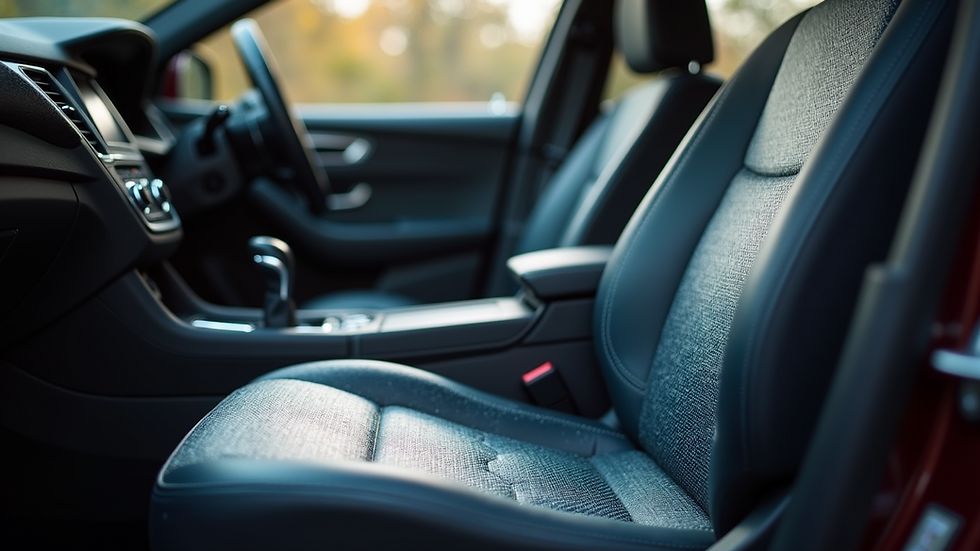 Close-up view of a car seat with protective spray applied