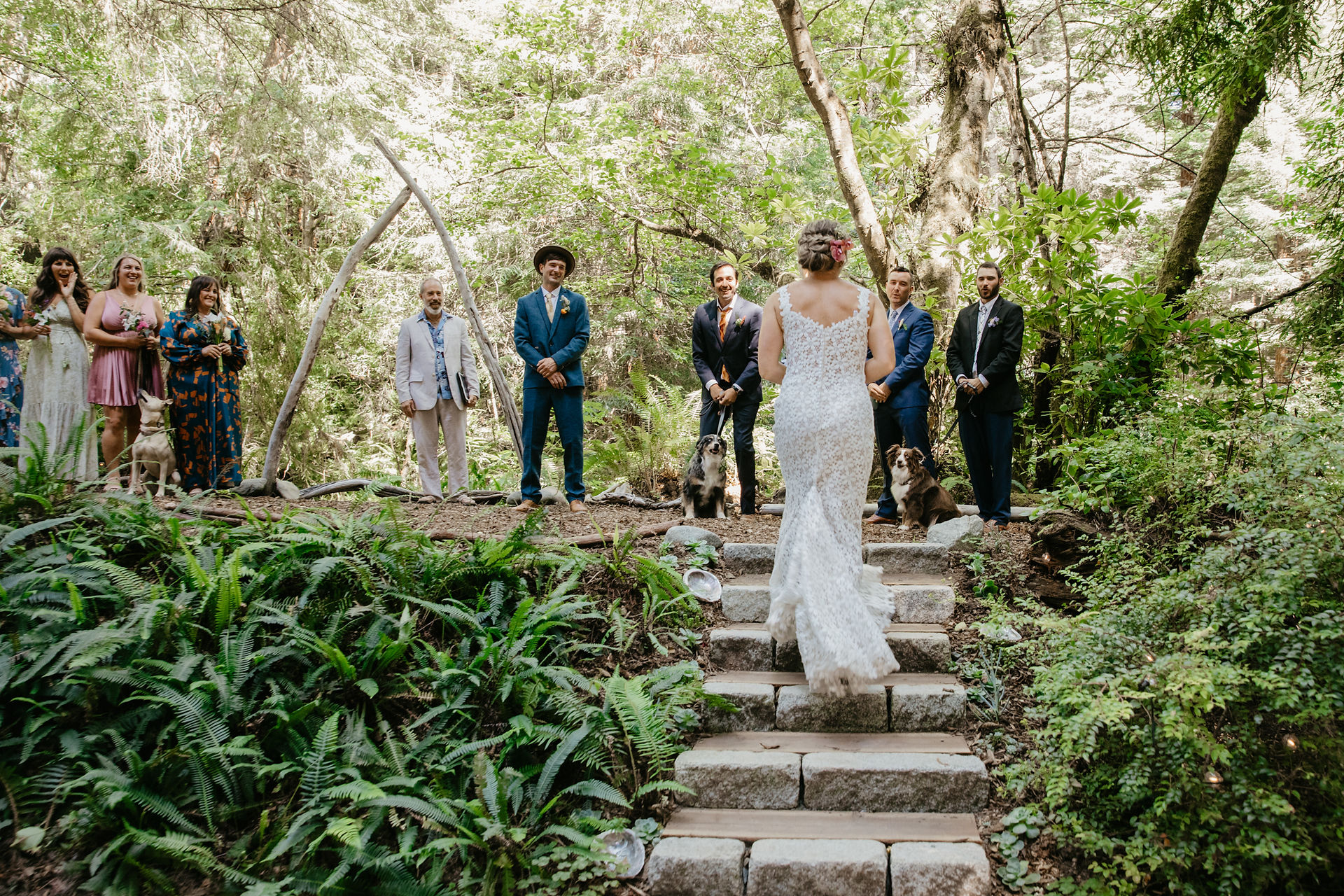 Humboldt bride walks down the aisle in the redwood forest in Humboldt County California