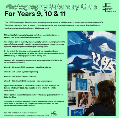 FREE photography Saturday club UCA