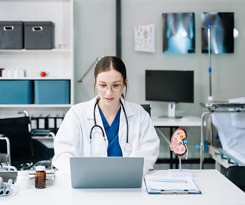 confident-young-caucasian-female-doctor-in-white