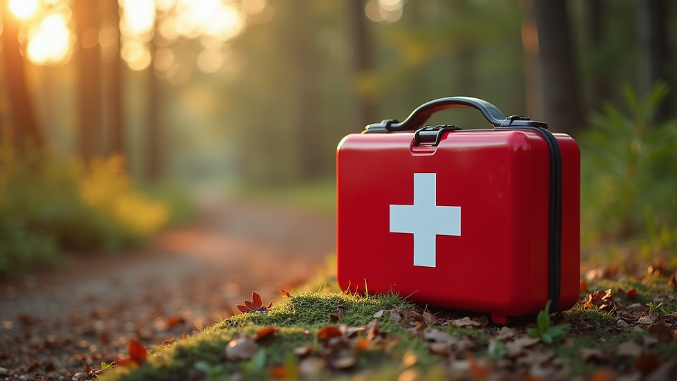 Close-up view of a first aid kit in a natural setting
